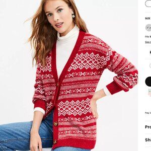 Loft Fair Isle V-Neck Pocket Cardigan XXSP red, white